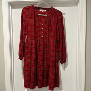 Long sleeve tartan dress with gold thread